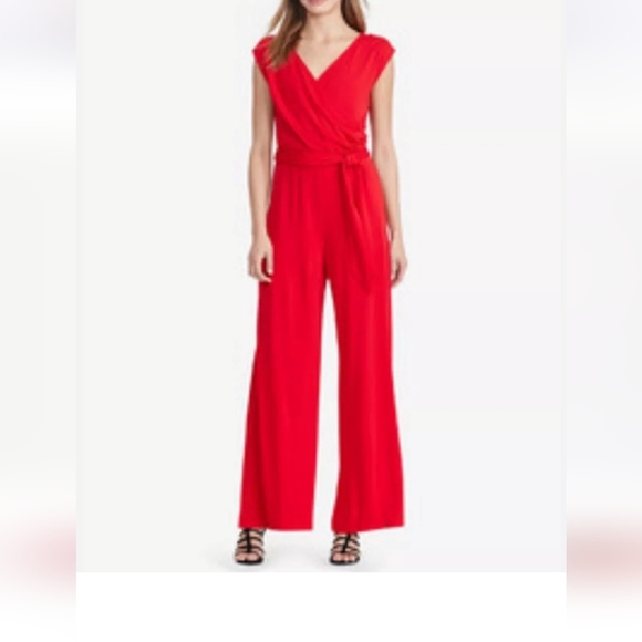 RALPH LAUREN Black Label V Neck Wide Leg Stretch Jumpsuit In Red. Size 2X NWT - Picture 2 of 11
